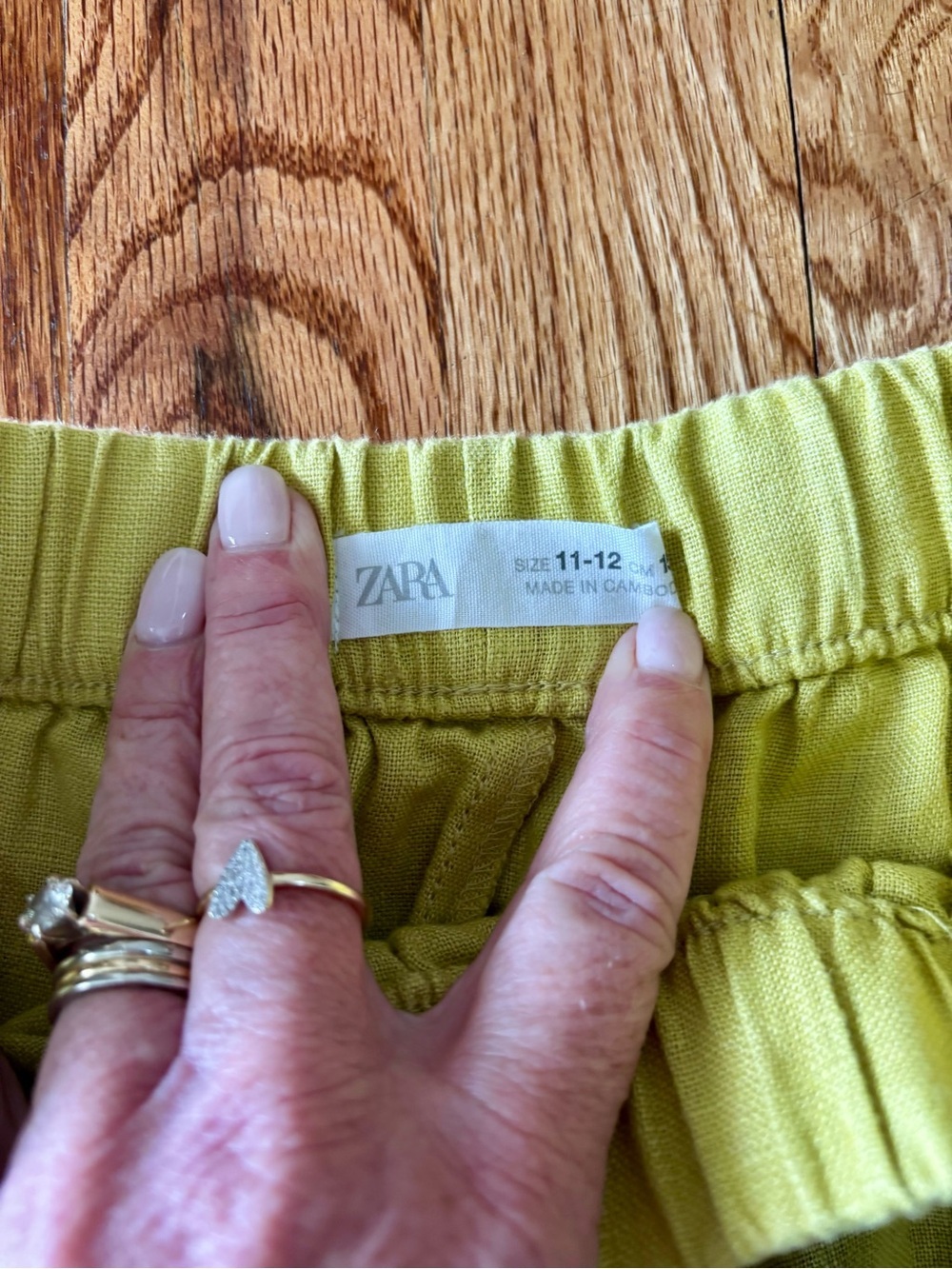 Zara Chartreuse Lightweight Linen Elastic Waist Casual Kids Pants - Picture 2 of 7